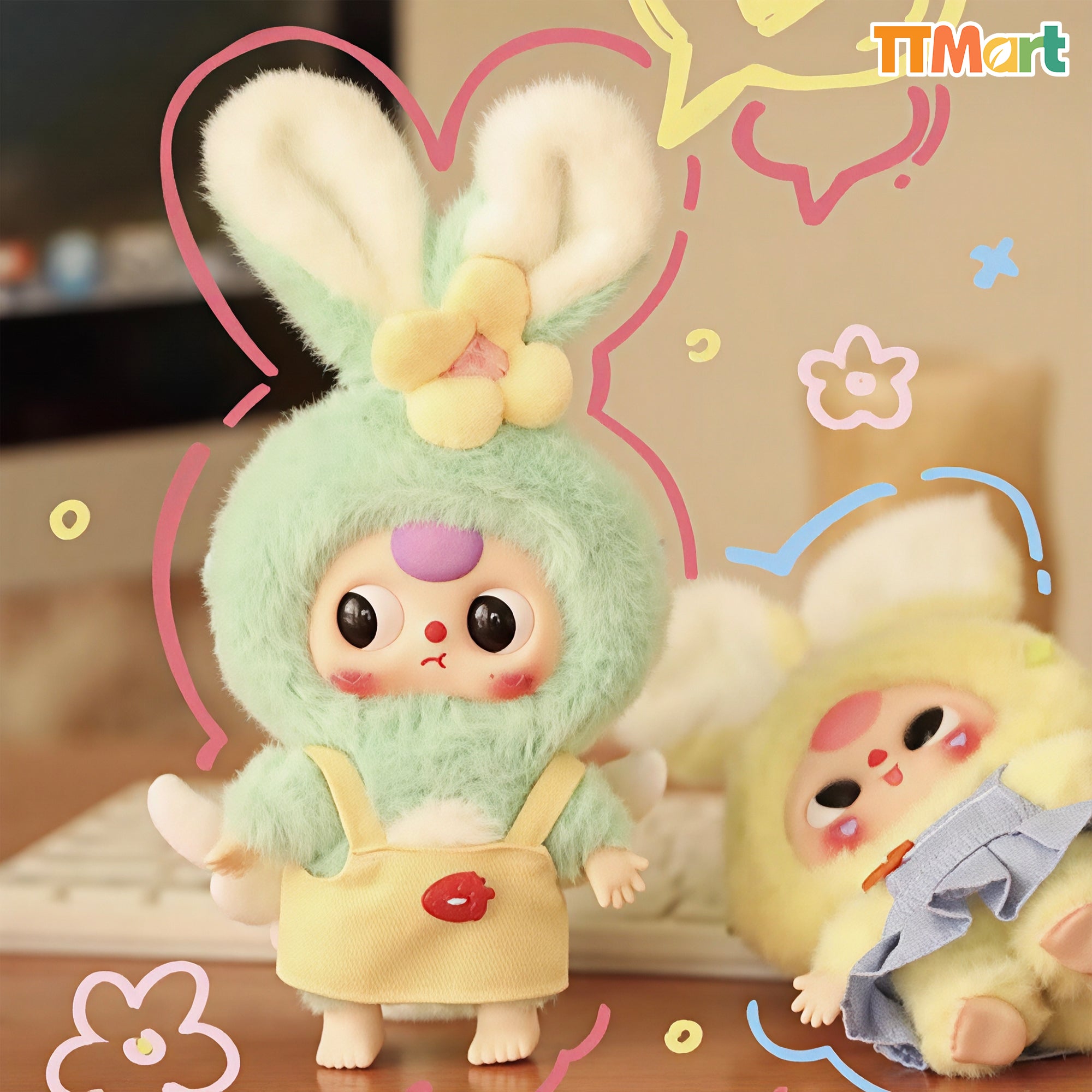 Baby Three Rabbit Macaron Cute Bunny Plush Series Blind Box