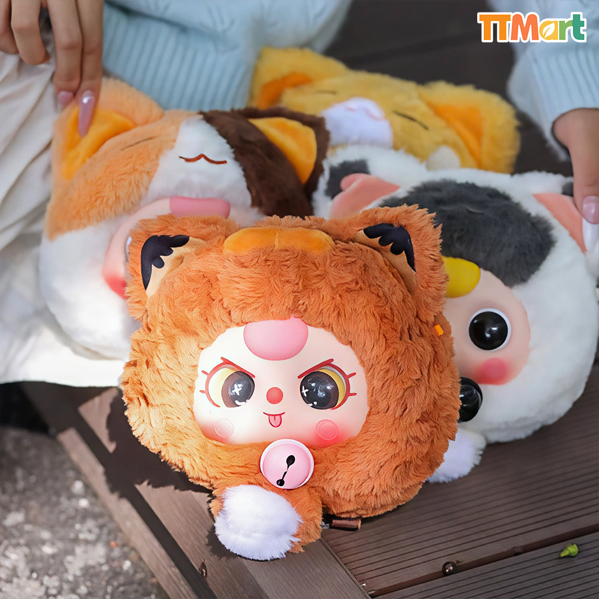 Baby Three zipper bag猫耳ぬいぐるみ 鈴付き 猫の顔 Baby Three Fortune Cat Zipper Bag Plush Blind Box